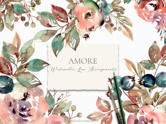 Amore Watercolor Floral Arrangements: A Delicate and Versatile Design Collection