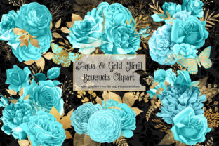 Enhance Your Creative Projects with Aqua and Gold Floral Bouquets Clipart