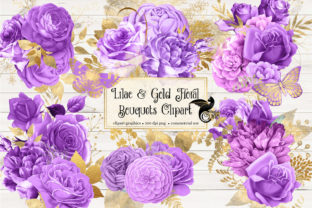 Lilac and Gold Floral Bouquets Clipart