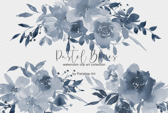 Pastel Blue Watercolor Floral Clip Art