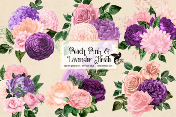 Peach Pink and Lavender Floral Clipart